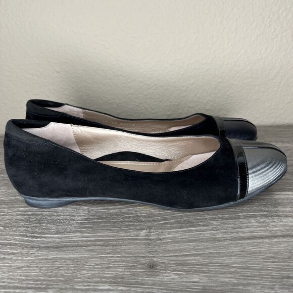 BeautiFeel Cap Toe Ballet Shoe Dress Pump Flat Leather EU 40 US 9.5 Black Silver - Picture 4 of 13